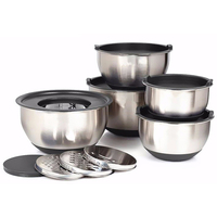 Ensemble de bols mélangeurs en acier inoxydable 304 de qualité alimentaire personnalisés avec couvercles et râpes |   OEM Martelé/Poli |   Norme LFGB pour les marques