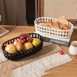 Cesto portafrutta e pane, ornamento decorativo in <span class=keywords><strong>ceramica</strong></span> intrecciato a mano, vassoio porta snack da tavolo - Product Image 1