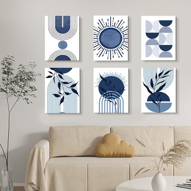 Framed Canvas Wall Art Color Block Illustration Print Minimalist Mid Century Modern Boho Artwork
