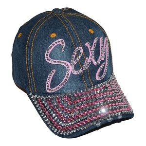 Gorra de Béisbol Deportiva de 5 Paneles para Mujer con Logotipo Personalizado, Adorno de Diamantes de Imitación, Tela Vaquera Ligera, 100% Algodón, Verano - Product Image 2