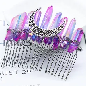 New Design Handmade Crystal Hair Jewelry Accessories Halloween Gift Aura Crystal Point Hair Comb