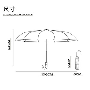 Paraguas de negocios totalmente automático con mango curvo de madera de 10 huesos, cierre de apertura con un clic para días soleados y lluviosos, personalizable L - Product Image 2
