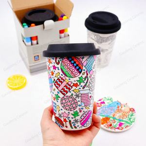 Vente directe d'usine <span class=keywords><strong>ALDI</strong></span> Tasse en céramique mate blanche de 14 oz avec stylos de couleur et boîte cadeau Peignez votre propre tasse pour cadeau d'enfant - Product Image 6