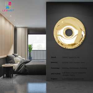 UNIART 3D cermin dipoles baja tahan karat liontin dinding rumah dekorasi patung kerajinan tangan logam donat menggantung dekorasi dinding - Product Image 4