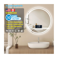 Round LED Bathroom Mirror Anti-Fog Backlit Frameless Circle Mirror Wall Mounted Illuminated Mirror with Adjustable Touch Control