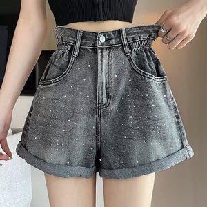 Shorts en jean délavé <span class=keywords><strong>taille</strong></span> haute coupe ajustée avec strass, style A-line, pour <span class=keywords><strong>femme</strong></span>, tendance streetwear été 2026 - Product Image 3