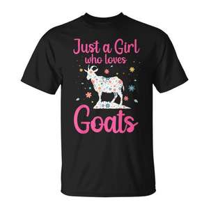 Camiseta Just A Girl Who Loves Goats para mujeres y niñas, diseño floral, color negro - Product Image 1