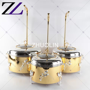 Chauffeplats Royalty: Juego de 3 calentadores de platos de lujo con tapa y soporte, cubierta de cristal colgante, en oro y blanco - Product Image 4