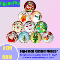 Autocollant magnétique de Noël rond en verre transparent 3D en forme de dôme, en acrylique cristallin, pour réfrigérateur, décoration artisanale en plastique pour la maison