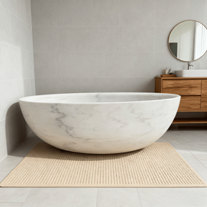 Baignoire de trempage autoportante en marbre blanc veiné <span class=keywords><strong>naturel</strong></span> moderne et luxueux accessoire de salle de bain en pierre solide avec égouttoir pour villas - Product Image 3