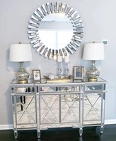 Ensemble Moderne Minimaliste de Table Console et Miroir Argenté pour Villa, Salon, Chambre d'Hôtel