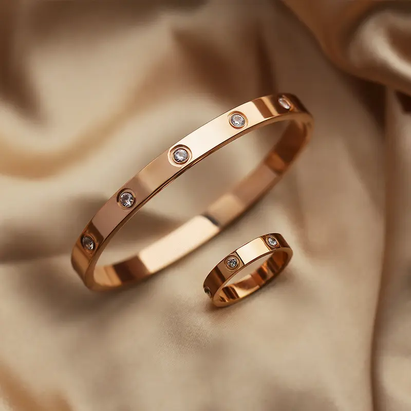Pulseira de zircônia, joias de designer para mulheres, de aço inoxidável, cristal cz, parafuso do amor, pulseira e bracelete