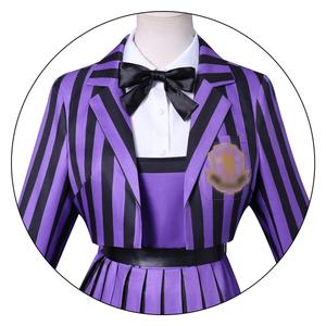 Costume de cosplay de <span class=keywords><strong>la</strong></span> saison 2 de Hot Wednesday, jeu de rôle d'Halloween, drame américain, <span class=keywords><strong>famille</strong></span> <span class=keywords><strong>Addams</strong></span>, jupe d'uniforme scolaire à rayures violettes Yinde - Product Image 4