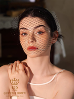 QUEENSGOWN Voile court noir simple et élégant de style français avec bandeau de cheveux de mariée à couverture de visage perlée, accessoire de mariage très vendu