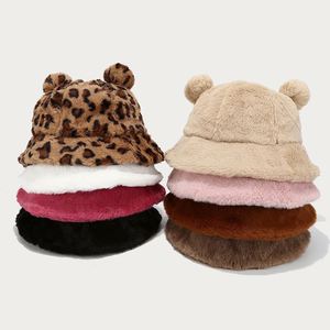 Winter Leopard Soft Velvet Furry Fisherman Cap Women Outdoor Warm <b>Hat</b> Soft Velvet Furry Faux Fur Fluffy Bucket <b>Hats</b> - Product Image 1