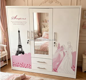 Armoire en acier antipoussière avec portes, pour chambre à coucher, maison de <span class=keywords><strong>location</strong></span>, rangement des vêtements de bébé et organisation du domicile, meuble à vêtements. - Product Image 4