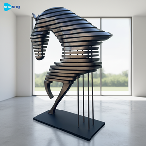 منحوتة حصان نصفية حديثة من الفولاذ المقاوم للصدأ المصقول بتصميم تجريدي للديكور المنزلي، فن حيواني مخصص - Product Image 1