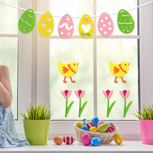 Guirlande de Pâques en feutre avec lapin et œufs, imprimée en sérigraphie, en non-tissé, décorations adhésives pour fenêtre, poussin et lys pour fond de fête de Pâques - Product Image 4