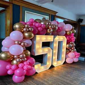 Letrero Luminoso LED Grande con el Número 50, Arco de Globos Rosa Dorado, Iluminación Decorativa Interior, Alimentación CA, Blanco Cálido 2700K - Product Image 2