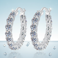 Boucles d'oreilles de luxe Finestyle en moissanite 3.0ct, taille ronde brillante, plaqué or blanc 14K, argent 925, unisexe, type créoles
