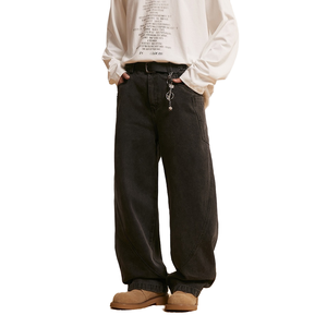 ANSWER <span class=keywords><strong>ME</strong></span> Unisex Retro Washed Denim Pantalones Trendy Loose Straight Black Jeans K369 High/Mid Waist Streetwear Solid/Print - Product Image 2