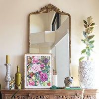 Style européen classique grand miroir de sol en feuille d'or antique décor à la maison moderne avec cadre en métal pour un usage domestique