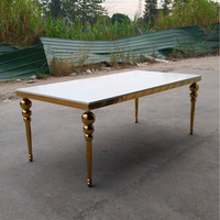 Table de mariage rectangulaire européenne en acier inoxydable doré, vente en gros SMS Factory, pour hôtel, restaurant, fête