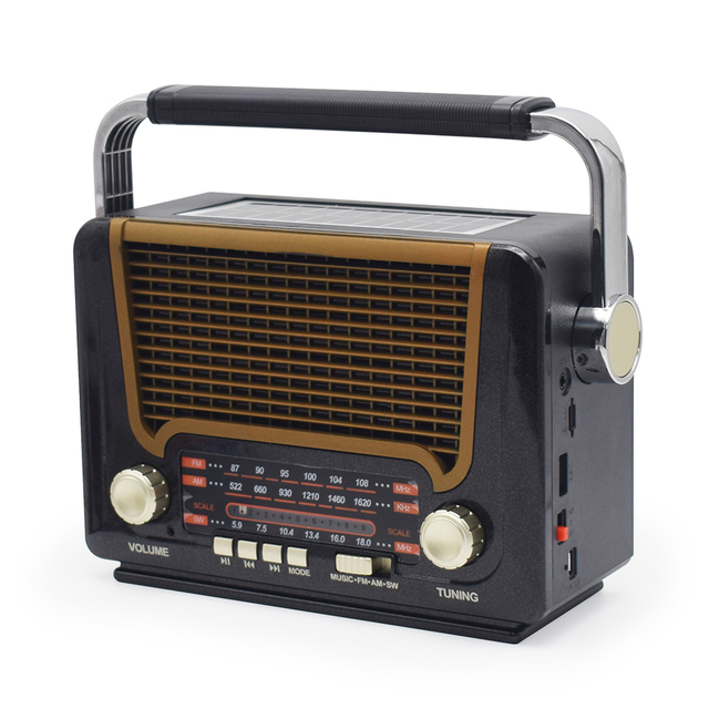 M-527BT-S Classic Vintage Retro 3-Band FM/AM/SW Portable Radio Built-In Speaker Solar Light Lithium Rechargeable Battery