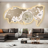 Decoración Moderna para el Hogar, Mapa del Mundo con Luces LED, Decoración Simple para Sala de Estar, Cuadro con Luz LED y Reloj