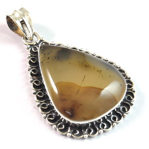 925 Sterling Silver Montana Agate Handmade Pendant <b>Vintage</b> Boho Jewelry Wholesale Natural Gemstone Everyday Wear - Product Image 1