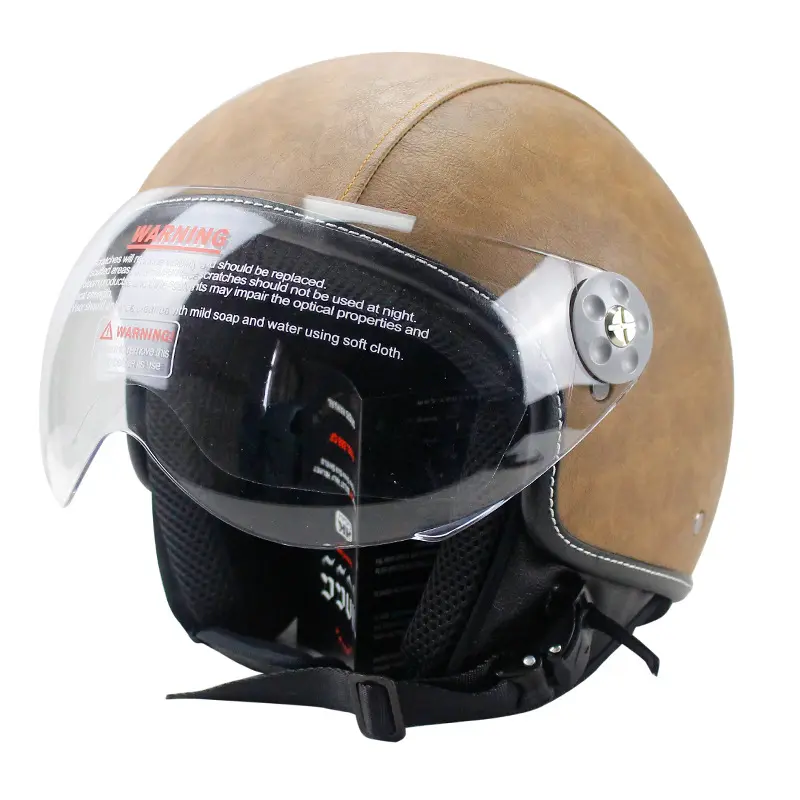 Low Price Wholesales PU Leather Open face helmet Summer Unisex Vintage Classic Retro half face Jet helmet for Motorbike Scooter