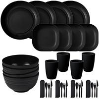 Ensemble de vaisselle jetable 32 pièces Vaisselle de camping pour 4 personnes Motif de fruits Comprend une assiette Tasse Bol Couteau Fourchette Cuillère
