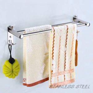 Porte-serviettes mural moderne en acier inoxydable pour salle de bain, 2 barres, finition polie miroir, barre fixe pour serviettes de bain, longueur >60 cm - Product Image 5