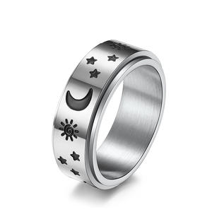 Stainless Steel Rotating <b>Ring</b> With Star Moon Sun Design For Stress Relief Unisex Jewelry Gift - Product Image 1