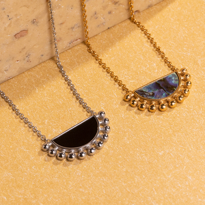 Exquisito collar bohemio de acero inoxidable de diseño sencillo con incrustaciones de concha semicircular, accesorios de perla para mujer para regalos - Product Image 5