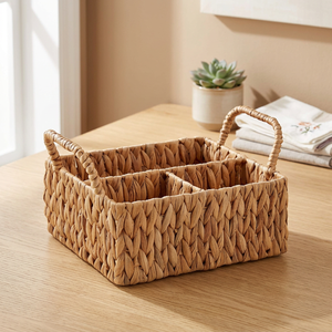 Natural Water Hyacinth <b>Rectangular</b> Storage <b>Basket</b> With Handles Rustic Multi-Purpose Organizer For Neatening Home Decora - Product Image 4