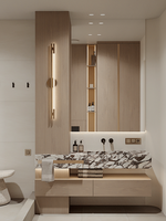 Évier de lavabo en marbre mélaminé à membrane moderne en PVC Meuble sous lavabo en contreplaqué Mdf Miroir de salle de bain avec miroir