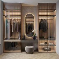 Unité d'îlot de dressing moderne en bois avec coiffeuse et miroir escamotable pour chambre à coucher