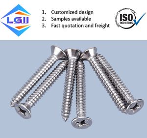 GB846 ASME/ANSI 304 Tornillo autorroscante avellanado de cabeza plana de acero inoxidable Grado Tamaños #8 #10 #12 #14 Medición en pulgadas - Product Image 2