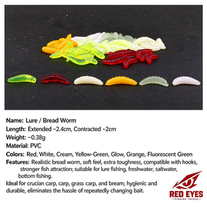 Ensemble de leurres souples en silicone Red Eyes, imitation vers de farine et larve de sang, pour <span class=keywords><strong>la</strong></span> pêche en ruisseau au Topmouth Culter et au Chub pâle, vente en gros - Product Image 4