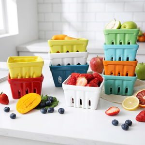 Corbeille à fruits moderne de luxe en céramique, égouttoir à fraises décoratif, bols à fruits carrés en grès émaillé rose et blanc, style Kawaii et mignon pour la <span class=keywords><strong>cuisine</strong></span> - Product Image 1