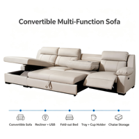 Canapé Sectionnel d'Angle Moderne en Cuir Blanc avec Rangement Pliable et Fauteuil Inclinable Électrique pour Salon