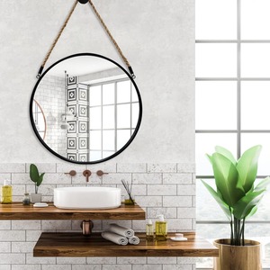 <span class=keywords><strong>Espejo</strong></span> Redondo Colgante de <span class=keywords><strong>Cuerda</strong></span> con Marco de Hierro Negro de 24 Pulgadas, Decoración Moderna y Duradera para Baños, Salas de Estar y Entradas - Product Image 4