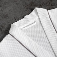 Peignoir en coton gaufré 100 % Laiyue pour hôtel et spa, blanc, avec passepoil, lavable en machine, séchage rapide, respirant