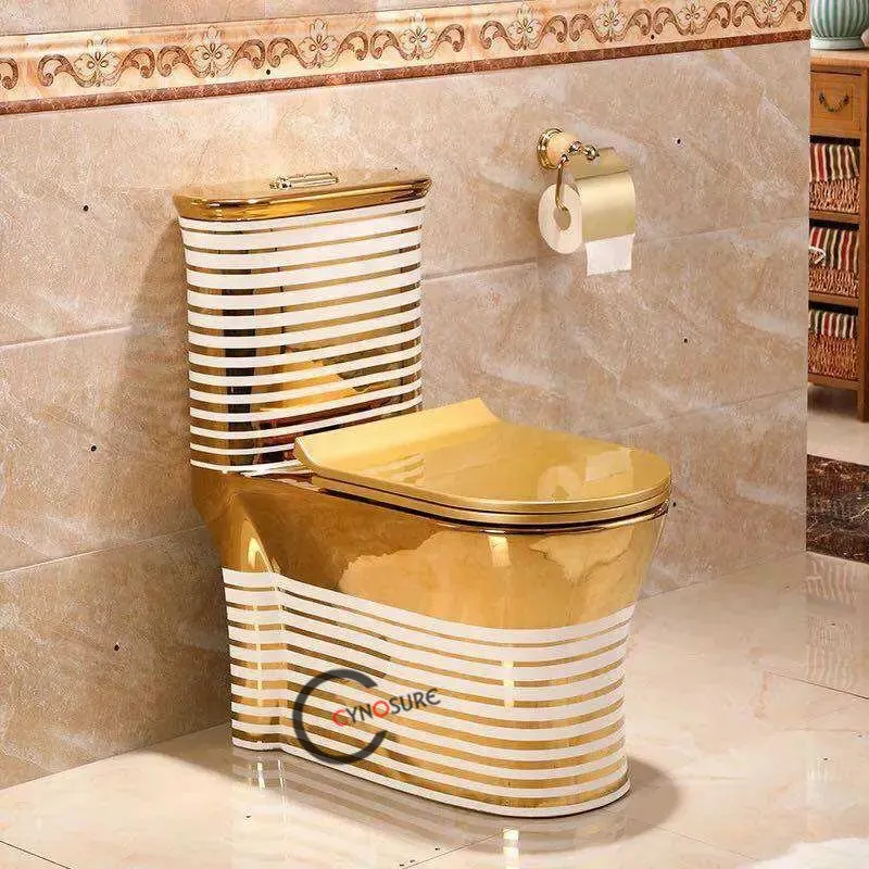 Modern Design Floor Mounted Golden Toilet Seat Bathroom Gold Toilet Seat King Ceramic One Piece Plating WC Gold Round Toilet