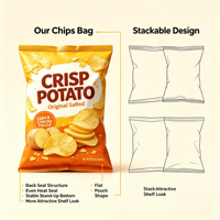 Sachet d'emballage souple en plastique BOPP/AL/PE de qualité alimentaire, imprimé sur mesure, scellé au dos, pour chips de pommes de terre croustillantes salées originales