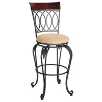 Tabouret de bar de 30 pouces avec dossier en arc superposé et coussin en tissu, structure en métal noir, utilisation commerciale pour restaurants et hôtels, Uetco