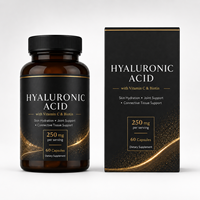 Acide hyaluronique en capsules de marque privée 250 mg avec biotine 5000 mcg et vitamine C pour l'hydratation de la peau et le soutien articulaire, OEM 60 capsules