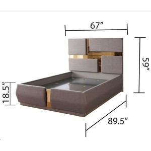Lorenzo Gold Adjustable Modern Velvet Tufted Upholstery Queen <b>Bed</b> with Wood <b>Frame</b> Gold Accents in Gray (NJ Warehouse Inventory) - Product Image 3