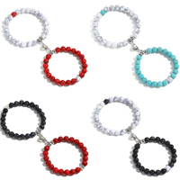 Bracelets assortis pour couple, perles turquoise, breloque magnétique cœur, bracelets extensibles en pierre naturelle, cadeau pour couple
